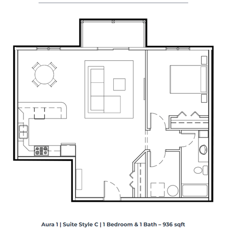 a floor plan of a small apartment with a bedroom and a bathroom